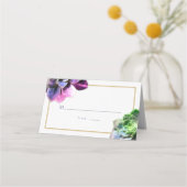 Lila Sukkulationen mit Blue Text Tan Line Hochzeit Platzkarte (Vorderseite)