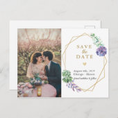 Lila Sukkulationen Save the Date Postkarte Foto (Vorne/Hinten)