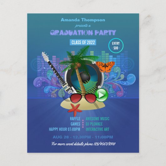 Lila Summer Club Beach Graduation Party Flyer (Vorne)