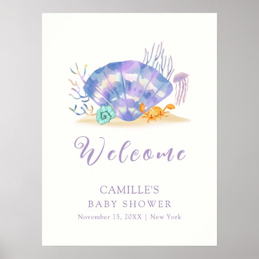 Lila Summer Sea Pearl Girl Babydusche Willkommen Poster (Vorne)