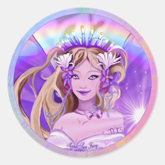 Lila Sun Fairy Classic Round Sticker (Vorderseite)