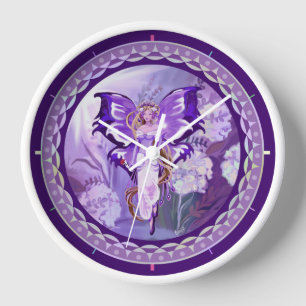 Lila Sun Fairy Round Clock Uhr