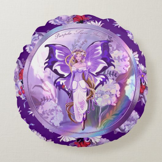 Lila Sun Fairy Rundes Kissen (Vorderseite)