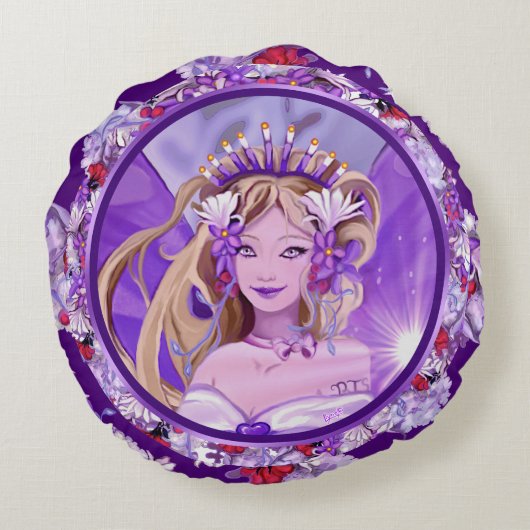Lila Sun Fairy Rundes Kissen (Rückseite)