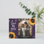 Lila Sunflower Save the Date Foto Postkarte (Stehend Vorderseite)