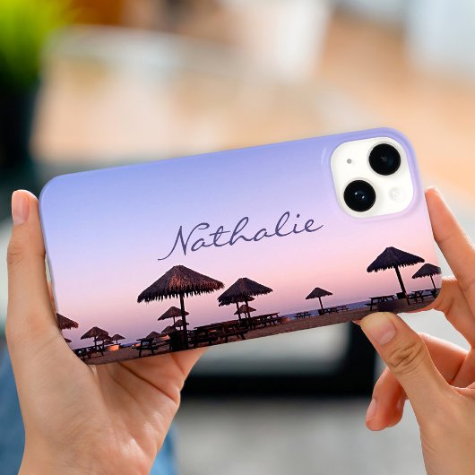 Lila Sunset California Beach Foto Monogram Name Case-Mate iPhone Hülle