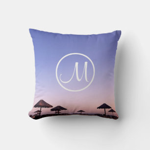 Lila Sunset California Beach Foto Monogram Name Kissen