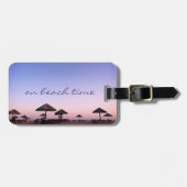 Lila Sunset Coast Foto On Beach Time Script Gepäckanhänger (Vorderseite horizontal)