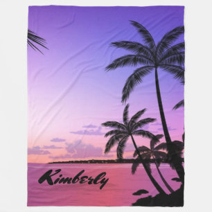 Lila Sunset Island Palm Tropenname Fleecedecke