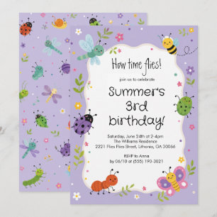 Lila süße Bugs Mädchen Geburtstag Einladung