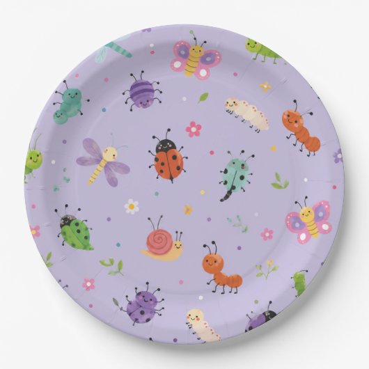 Lila süße Bugs Mädchen Geburtstag Pappteller (Vorderseite)