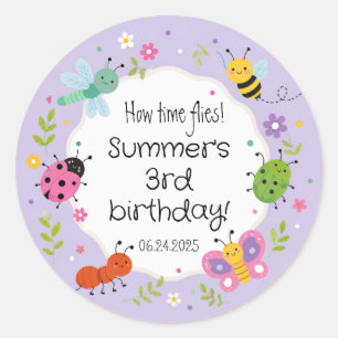 Lila süße Bugs Mädchen Geburtstag Runder Aufkleber