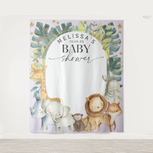 Lila süße Dschungel-Baby-Tiere Dusche Hintergrund Wandteppich