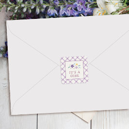 Lila süße, florale Baby-Mädchen-Umschlag-Siegel-Et Quadratischer Aufkleber