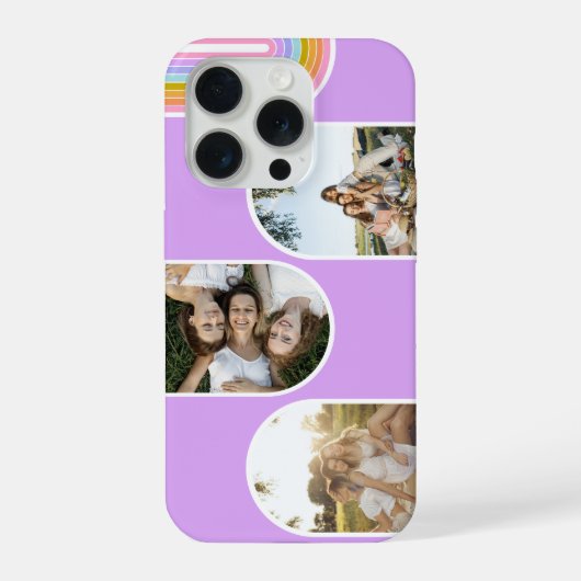 Lila Süße Moderne 3-Foto-Layout individuell iPhone Hülle (Rückseite)