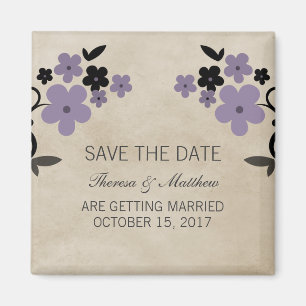 Lila süße Vintage-Blumen-Save-the-Date-Magnet Magnet