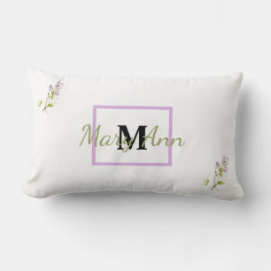 Lila Süßerbse Aquarellmonogramm und Name Lendenkissen