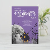 Lila Süßes oder Saures Halloween-Kostenüm-Party Einladung (Stehend Vorderseite)