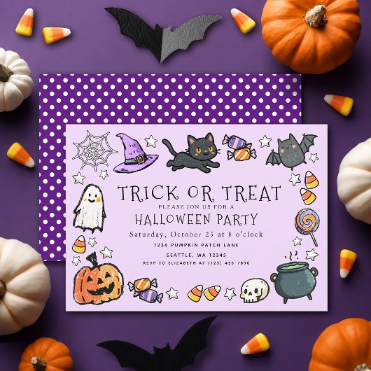 Lila Süßes-oder-Saures-Kinder-Stift Halloween-Part Einladung