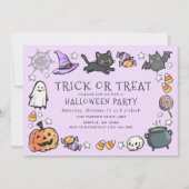 Lila Süßes-oder-Saures-Kinder-Stift Halloween-Part Einladung (Vorderseite)