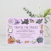 Lila Süßes-oder-Saures-Kinder-Stift Halloween-Part Einladung (Stehend Vorderseite)