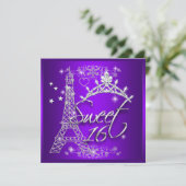 Lila Sweet 16 16 . Geburtstag Eiffelturm Einladung (Stehend Vorderseite)