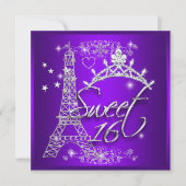 Lila Sweet 16 16 . Geburtstag Eiffelturm Einladung (Vorderseite)