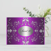 Lila Sweet 16 Elegant Einladung zum Geburtstag (Stehend Vorderseite)