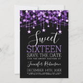 Lila Sweet 16 Funkelnd String Lights Rett Date Save The Date (Vorderseite)