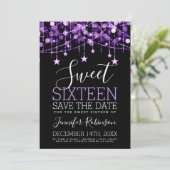 Lila Sweet 16 Funkelnd String Lights Rett Date Save The Date (Stehend Vorderseite)