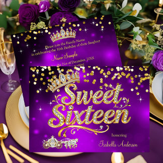 Lila Sweet 16 Geburtstags-Diamantentiarakutsche Einladung
