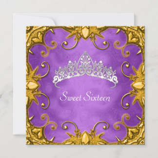 Lila Sweet 16 Geburtstagsfeier Gold Weiße Tiara Einladung
