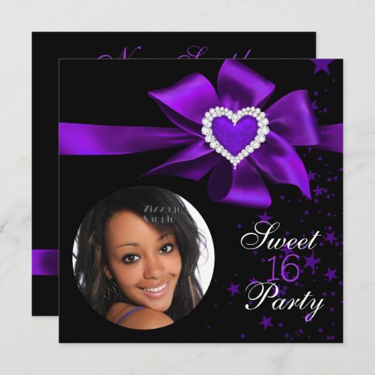 Lila Sweet 16 Geburtstagsparty Foto Einladung (Vorne/Hinten)