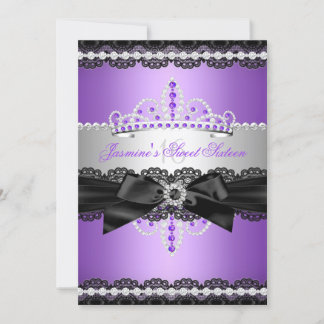 Lila Sweet 16 Geburtstagsparty Silver Black Lace Einladung