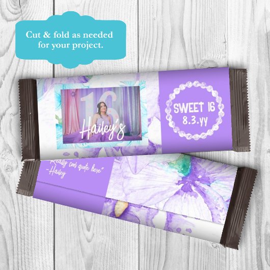 Lila Sweet 16 Personalisiert Candy Bar Wrapper Flyer