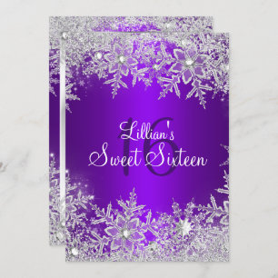 Lila Sweet 16 Snowflake Winterwonderland Einladung