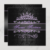 Lila Sweet 16 Tiara Zebra Print Birthday Einladung (Vorne/Hinten)