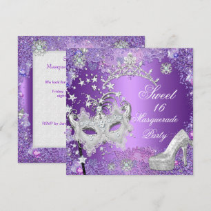Lila Sweet Sixteen 16 Maskenball-Party Tiara Einladung