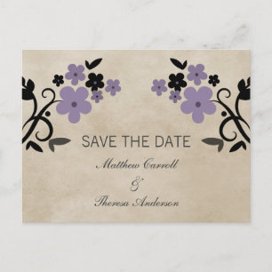 Lila Sweet Vintag Floral Save the Date Postkarte