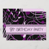 Lila Swirl 21. Geburtstagskarte Party Einladung (Vorne/Hinten)