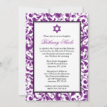 Lila Swirl Damask Bat Mitzvah Einladungen<br><div class="desc">Mit dieser lila,  wirbelnden Damast-Einladung laden Sie Ihre Gäste zum Bat Mitzvah im Stil ein. Stilvoll und formell - Einfach für Ihre Veranstaltung personalisieren!</div>