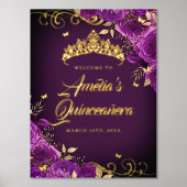 Lila Swirl Quinceanera Willkommenszeichen Gold Foliendrucke (Vorderseite)