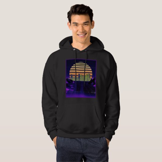 Lila Synthwave-Design Männer Hoodie (Vorne ganz)