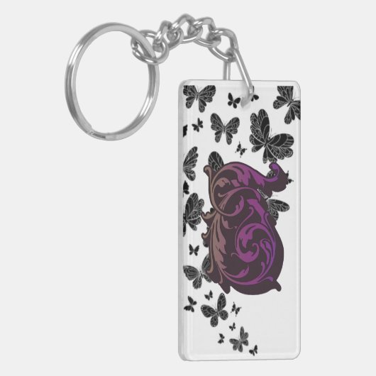 Lila T Initial Schlüsselanhänger - Kalligraphie mi (Vorderseite links)