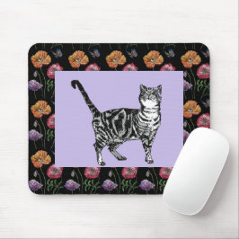 Lila Tabby Blumenmuster Maus matt floral Mousepad
