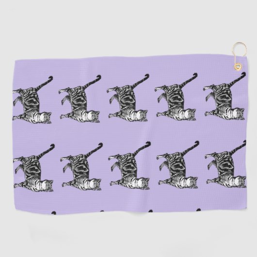 Lila Tabby Katze Niedliche Katzen Kunst Autos Matt Golfhandtuch (Horizontal)