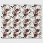 Lila Tan Blumen Totenköpfe Geburtstag Geschenkpapier (Flach)