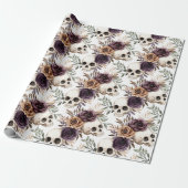 Lila Tan Blumen Totenköpfe Geburtstag Geschenkpapier (Ungerollt)