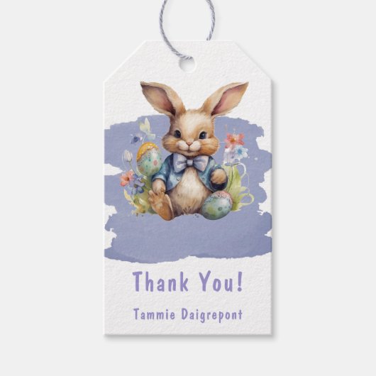 Lila Tan Oaster Bunny Baby Dusche Danke Geschenkanhänger (Vorderseite)