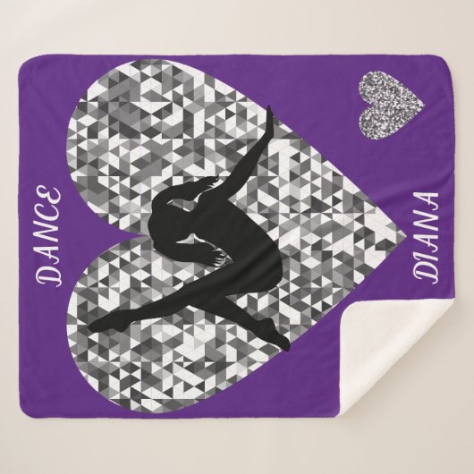 Lila Tanzdecke mit glitzerndem Silberherz. Sherpadecke (Vorderseite (Horizontal))